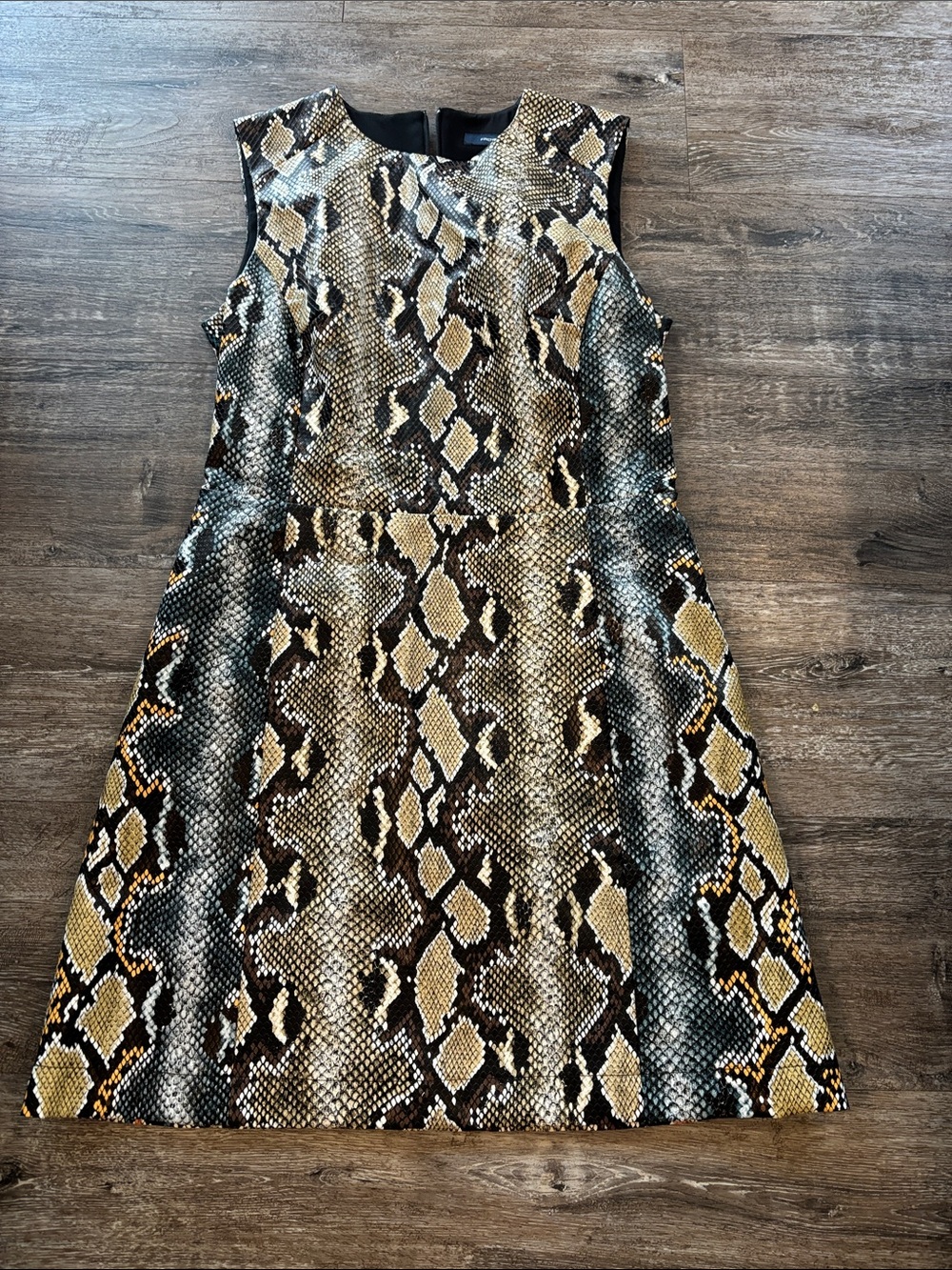 French Connection Sleeveless Snake-Print A-Line Dress in Brown and Black